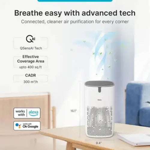 Qubo Q400 QSensAI Technology Air Purifier with Adjustable Fan, Automatic Shut Off, Smart Display, Silent Mode (White)