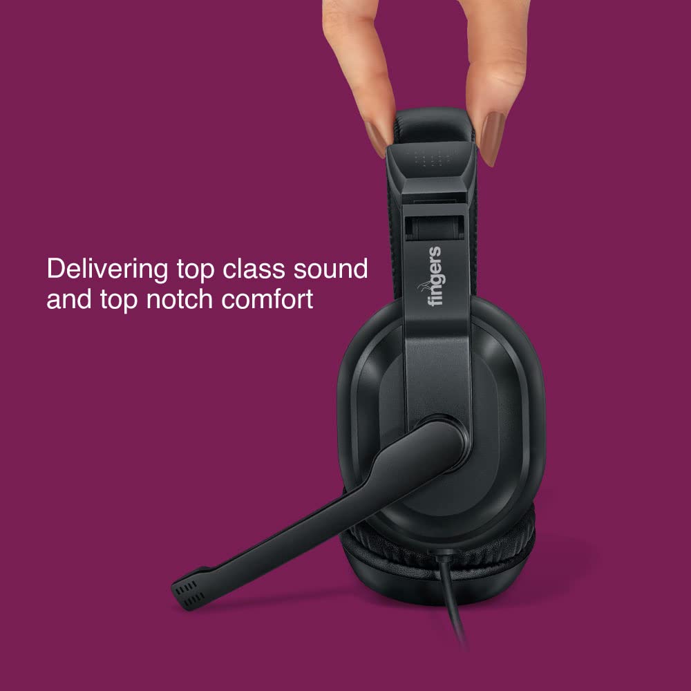 FINGERS S10 Wired On-Ear Headphone with Adjustable Mic - 40 mm Powerful Drivers & Inline Volume Control