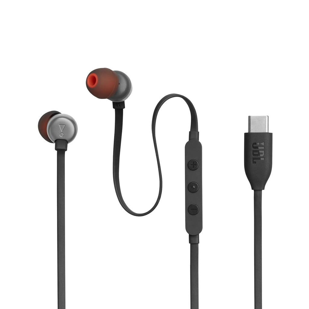 JBL Tune 310 Wired in Ear Type C Headphones, Hi-Res Audio with Digital-to-Analog Converter, 3-Button EQ Preset Remote with Microphone, Tangle-Free Flat Cable, Compatible with USB-C Devices