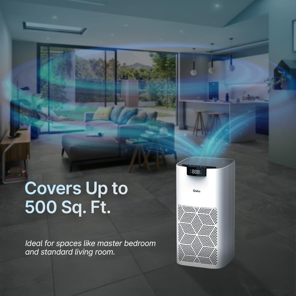 Qubo Smart Air Purifier Q500 for Home by Hero Group | 500 Sq Ft | 99.99% Allergen Removal | True HEPA13 | 9000 Hrs Filter Life | App & Voice Control