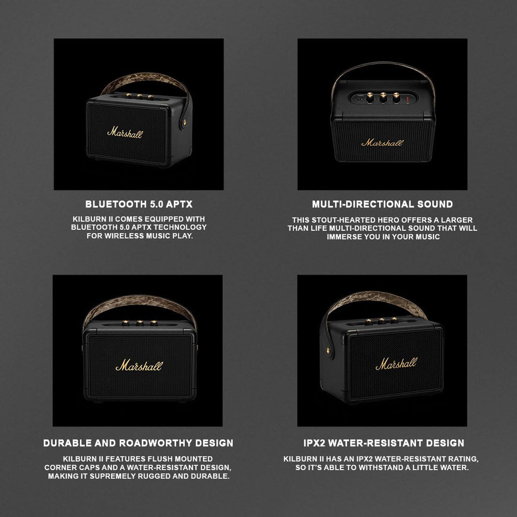 Marshall Kilburn II Portable Bluetooth Speaker (Black & Brass)