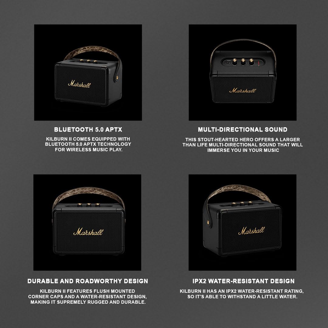 Marshall Kilburn II Portable Bluetooth Speaker (Black & Brass)