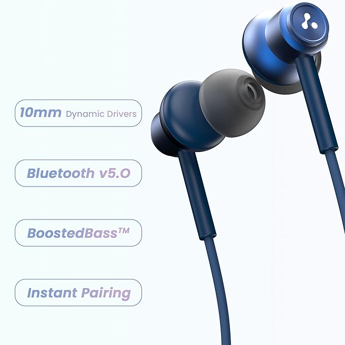 Ambrane Bluetooth ANB-33PRO Wireless Earphones, Crystal-Clear Calling with an inbuilt Mic, 13Hrs Playback, 10mm Driver, Deep Bass, IPX4 Water Resistant