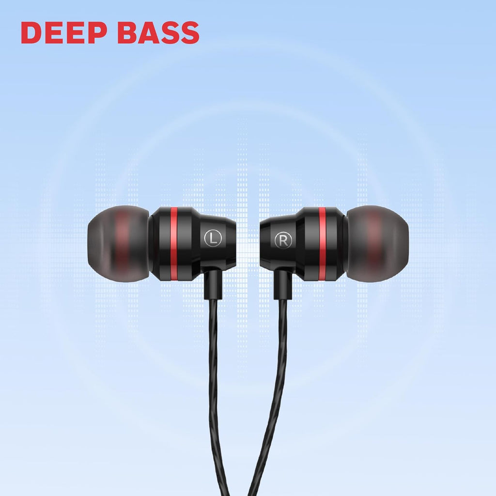 Honeywell Moxie V50 Wired Earphones with Built in Mic, 10mm*2 Drivers, Passive Noise Cancellation, Deep Bass & Clear Sound, Ultra HD Mic Quality, 3.5mm AUX, Voice Assistant Enabled, 1.2 Mtr