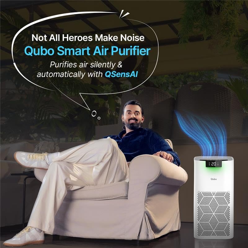 Qubo Smart Air Purifier Q500 for Home by Hero Group | 500 Sq Ft | 99.99% Allergen Removal | True HEPA13 | 9000 Hrs Filter Life | App & Voice Control
