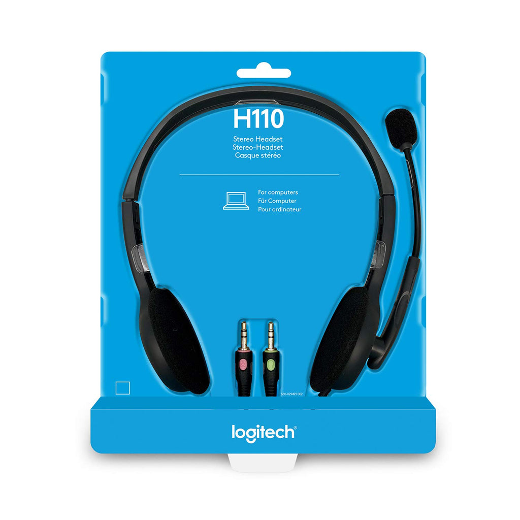 Logitech H110 Stereo Wired On Ear Headphones With Mic With Noise-Cancelling 3.5-Mm Dual Audio Jack For Pc/Mac/Laptop