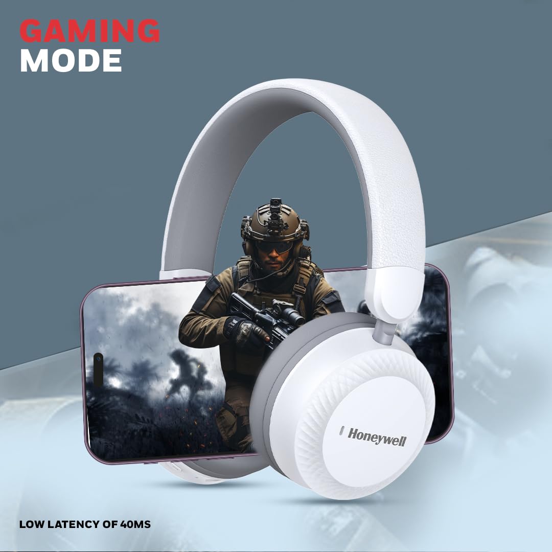 Honeywell Moxie V20 Bluetooth 5.4 Wireless On-Ear Headphones with Mic, ENC Noise Reduction, 25H Playback, Deep Bass, IPX4, AUX Support, 40ms Low Latency Gaming Mode, Stereo Sound, Padded Cushions