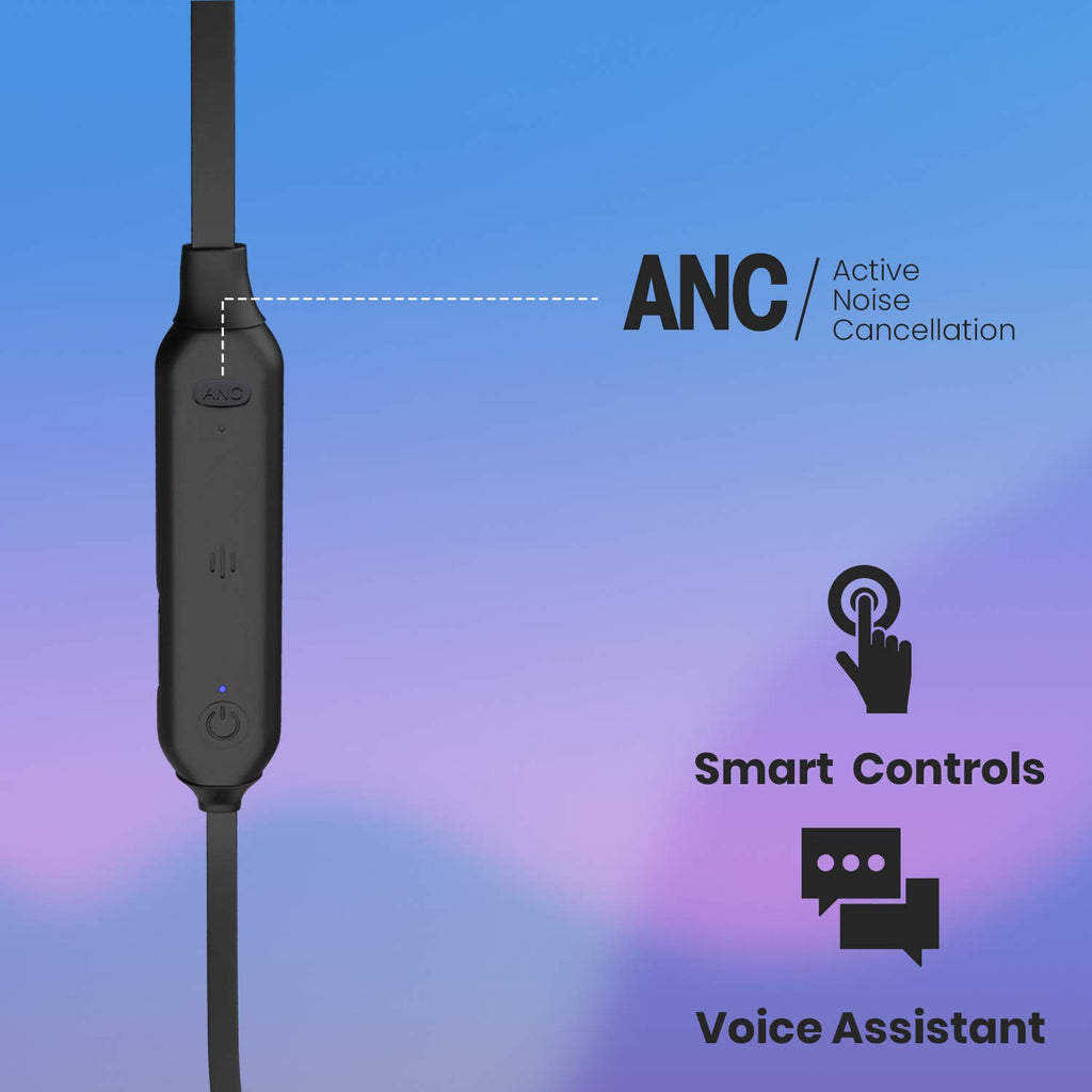 Zebronics Zeb Monk Wireless In-Ear Neckband Earphone with Active Noise Cancellation (ANC) supporting Bluetooth with Magnetic Earpiece, Smart Touch Controls, Call Function, Water Resistant & Voice Assistant