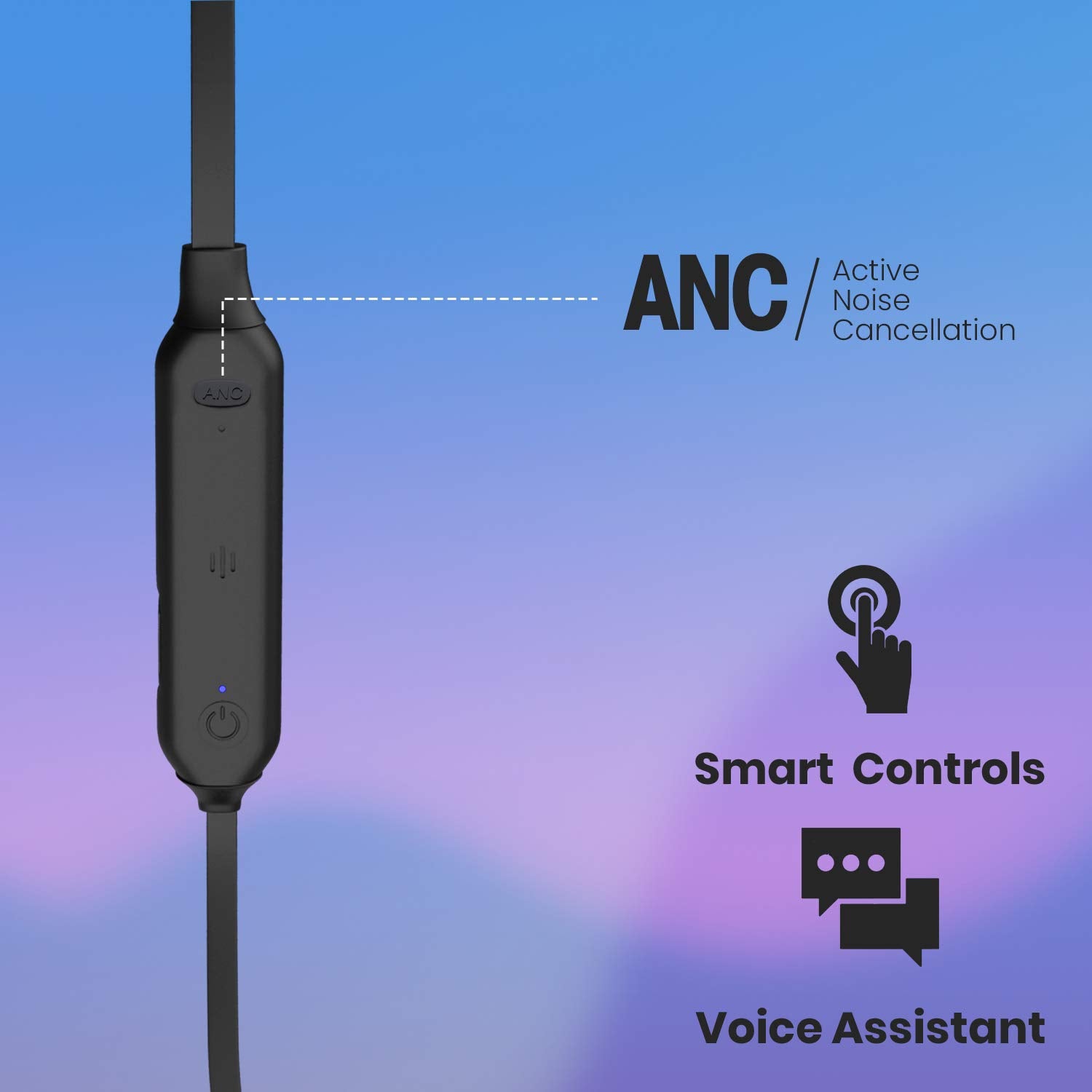 Zebronics Zeb Monk Wireless In-Ear Neckband Earphone with Active Noise Cancellation (ANC) supporting Bluetooth with Magnetic Earpiece, Smart Touch Controls, Call Function, Water Resistant & Voice Assistant