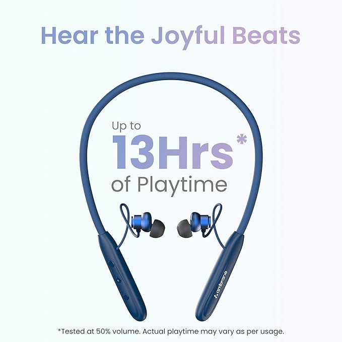 Ambrane Bluetooth ANB-33PRO Wireless Earphones, Crystal-Clear Calling with an inbuilt Mic, 13Hrs Playback, 10mm Driver, Deep Bass, IPX4 Water Resistant