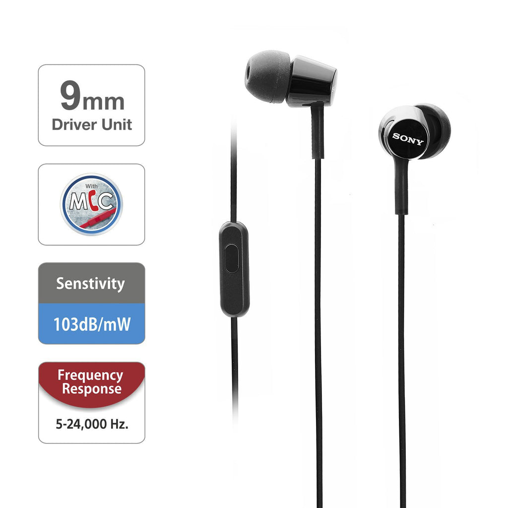 Sony MDR-EX155AP Wired in Ear Headphones with Tangle Free Cable, 3.5mm Jack, Headset with Mic for Phone Calls