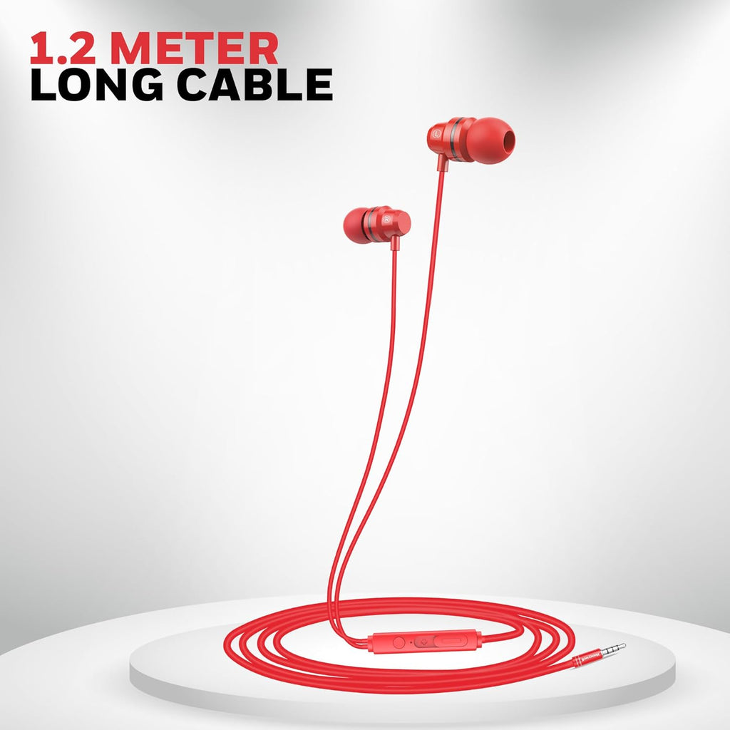 Honeywell Moxie V50 Wired Earphones with Built in Mic, 10mm*2 Drivers, Passive Noise Cancellation, Deep Bass & Clear Sound, Ultra HD Mic Quality, 3.5mm AUX, Voice Assistant Enabled, 1.2 Mtr