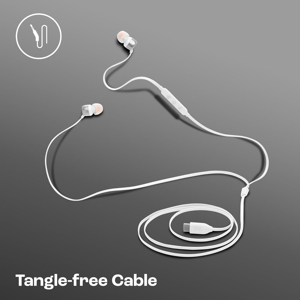JBL Tune 310 Wired in Ear Type C Headphones, Hi-Res Audio with Digital-to-Analog Converter, 3-Button EQ Preset Remote with Microphone, Tangle-Free Flat Cable, Compatible with USB-C Devices