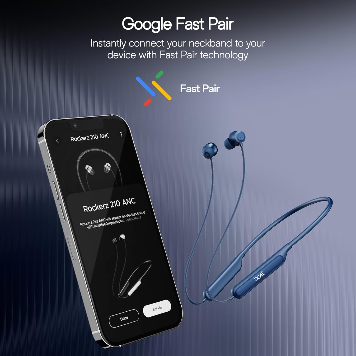 boAt Rockerz 210 ANC Bluetooth in Ear Neckband w/Spatial Audio, 30dB ANC, AI-ENx Technology, 40hrs Playback, EQ Modes, 13 mm Drivers, Dual Pairing & Fast Pair