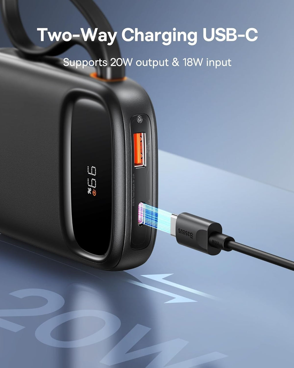 Baseus Qpow2 Dual-Cable Digital Display Fast Charge Power Bank 10000mAh (Black)