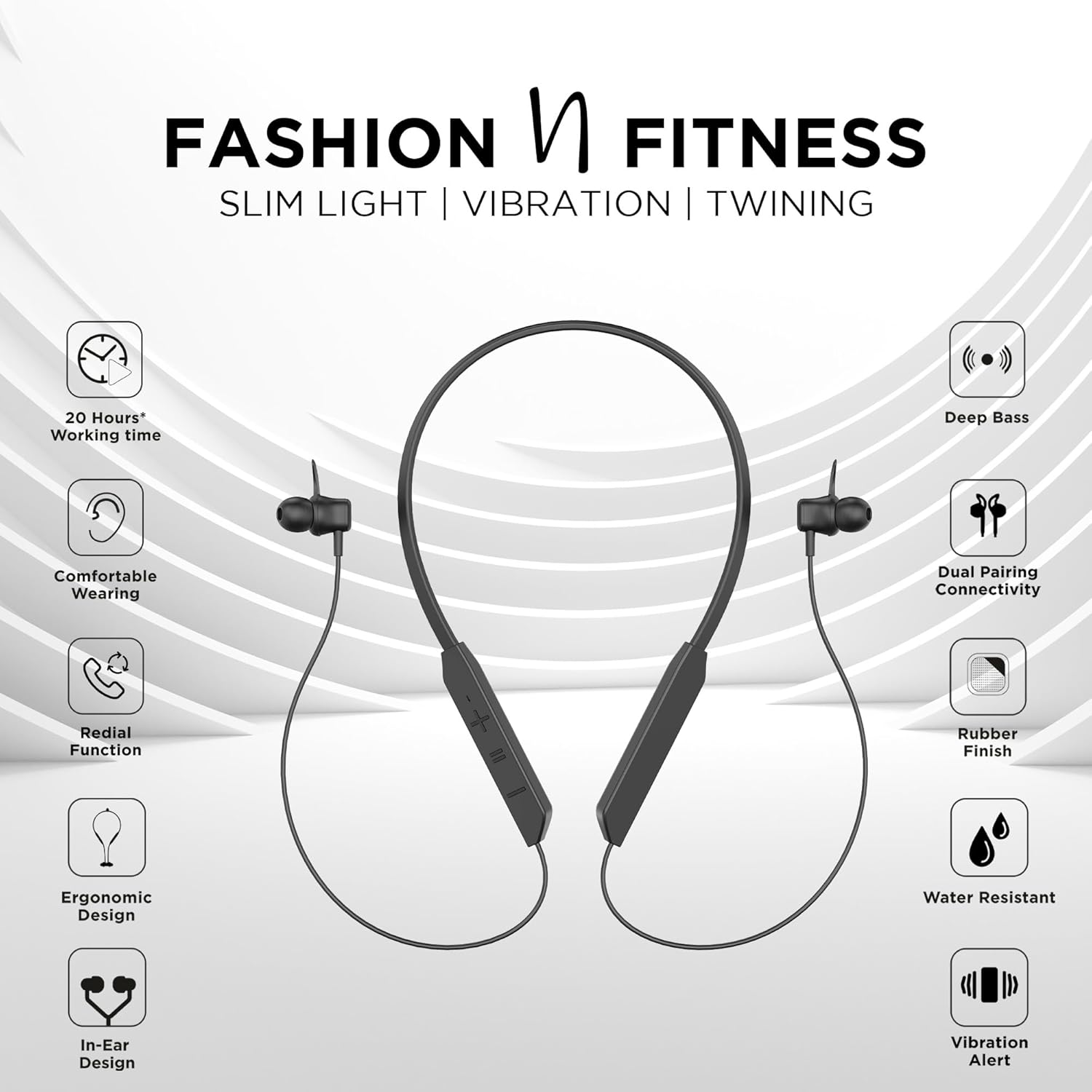 GIZMORE MN218 SLIMX Wireless Bluetooth 5.0 in Ear Neckband | 20 Hours Playtime | Dual Pairing | Deep Bass | Water Resistant Earphone