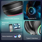 boAt Rockerz 480, RGB LEDs,6 Light Modes, 40mm Drivers,Beast Mode, 60H Battery, ENx Tech, Stream Ad Free Music via App Support, Bluetooth Headphones, Wireless Over Ear Headphone with Mic