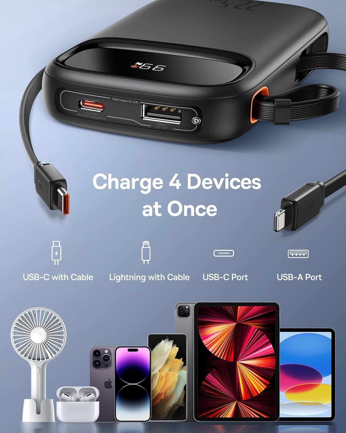 Baseus Qpow2 Dual-Cable Digital Display Fast Charge Power Bank 10000mAh (Black)