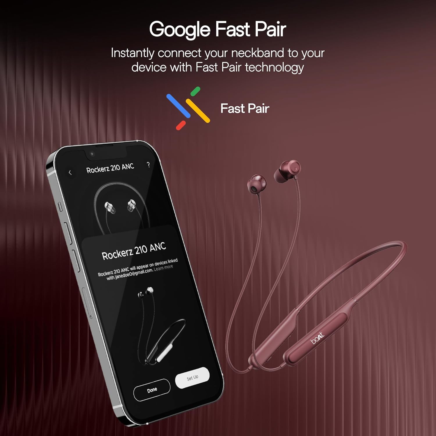 boAt Rockerz 210 ANC Bluetooth in Ear Neckband w/Spatial Audio, 30dB ANC, AI-ENx Technology, 40hrs Playback, EQ Modes, 13 mm Drivers, Dual Pairing & Fast Pair