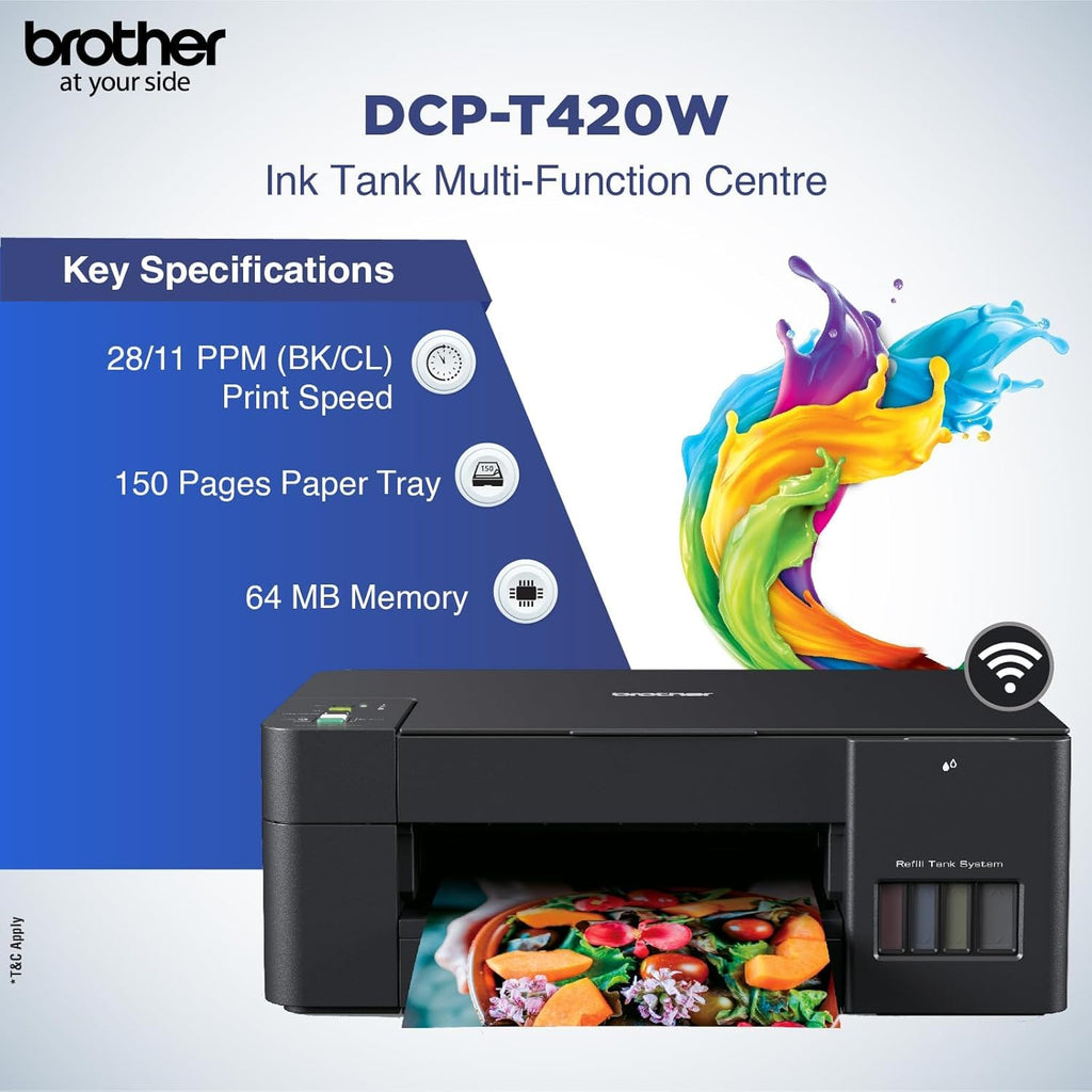 Brother Dcp-T420W All-in One Ink Tank Refill System Solid Ink Printers with Built-in-Wireless Technology