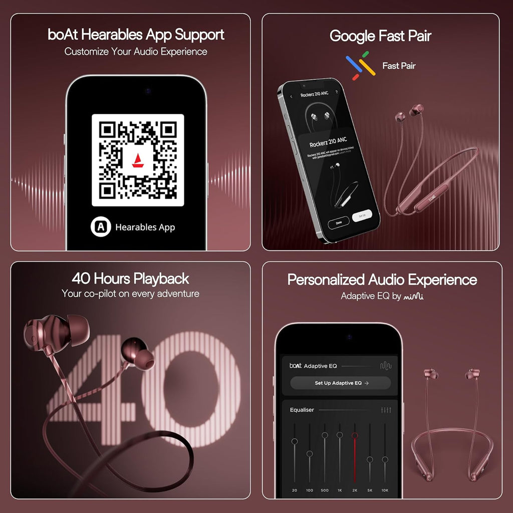 boAt Rockerz 210 ANC Bluetooth in Ear Neckband w/Spatial Audio, 30dB ANC, AI-ENx Technology, 40hrs Playback, EQ Modes, 13 mm Drivers, Dual Pairing & Fast Pair