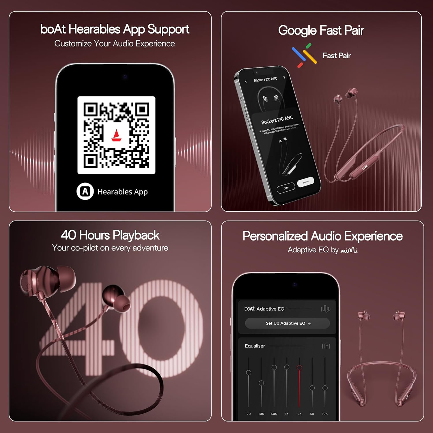 boAt Rockerz 210 ANC Bluetooth in Ear Neckband w/Spatial Audio, 30dB ANC, AI-ENx Technology, 40hrs Playback, EQ Modes, 13 mm Drivers, Dual Pairing & Fast Pair