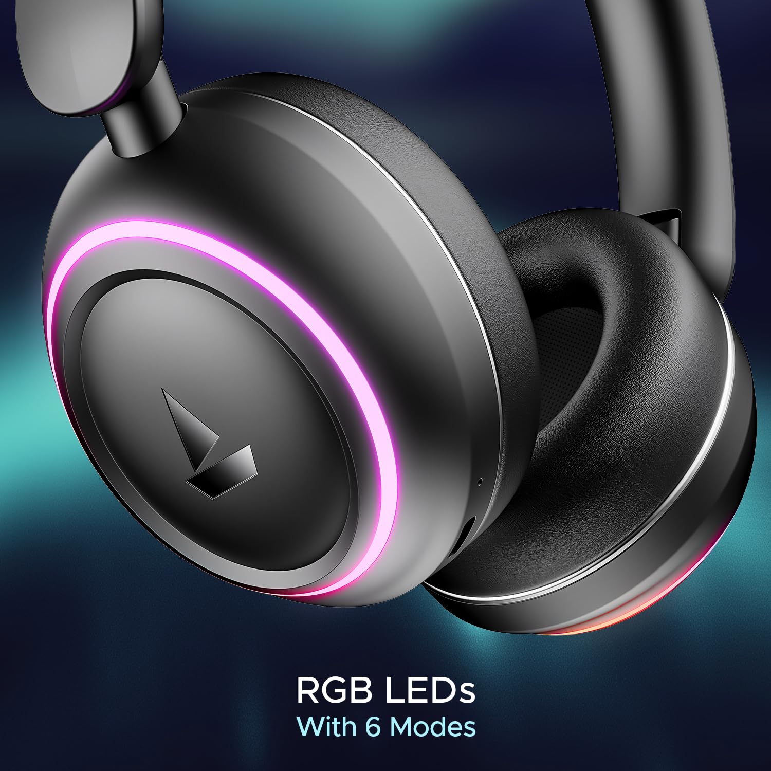 boAt Rockerz 480, RGB LEDs,6 Light Modes, 40mm Drivers,Beast Mode, 60H Battery, ENx Tech, Stream Ad Free Music via App Support, Bluetooth Headphones, Wireless Over Ear Headphone with Mic