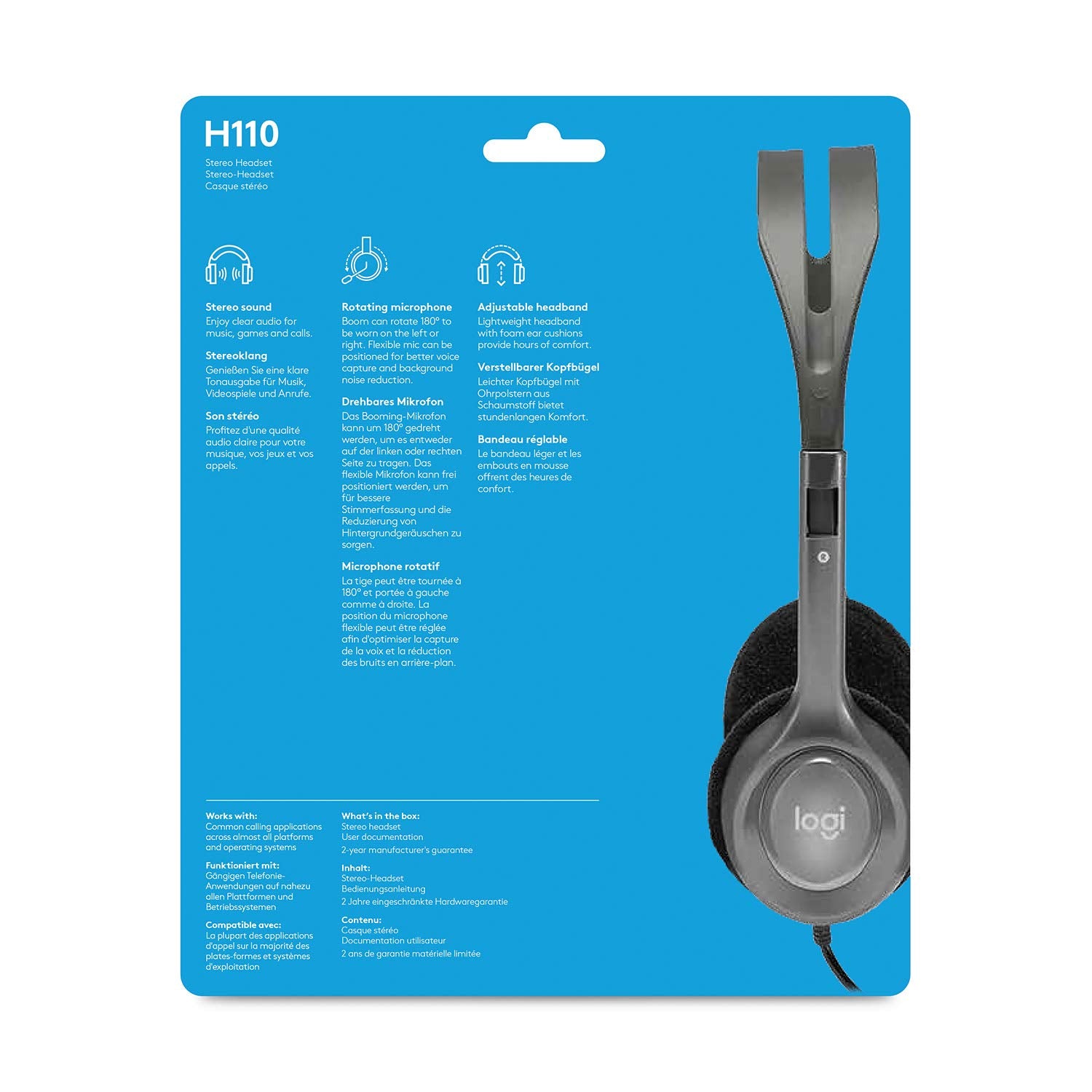 Logitech H110 Stereo Wired On Ear Headphones With Mic With Noise-Cancelling 3.5-Mm Dual Audio Jack For Pc/Mac/Laptop