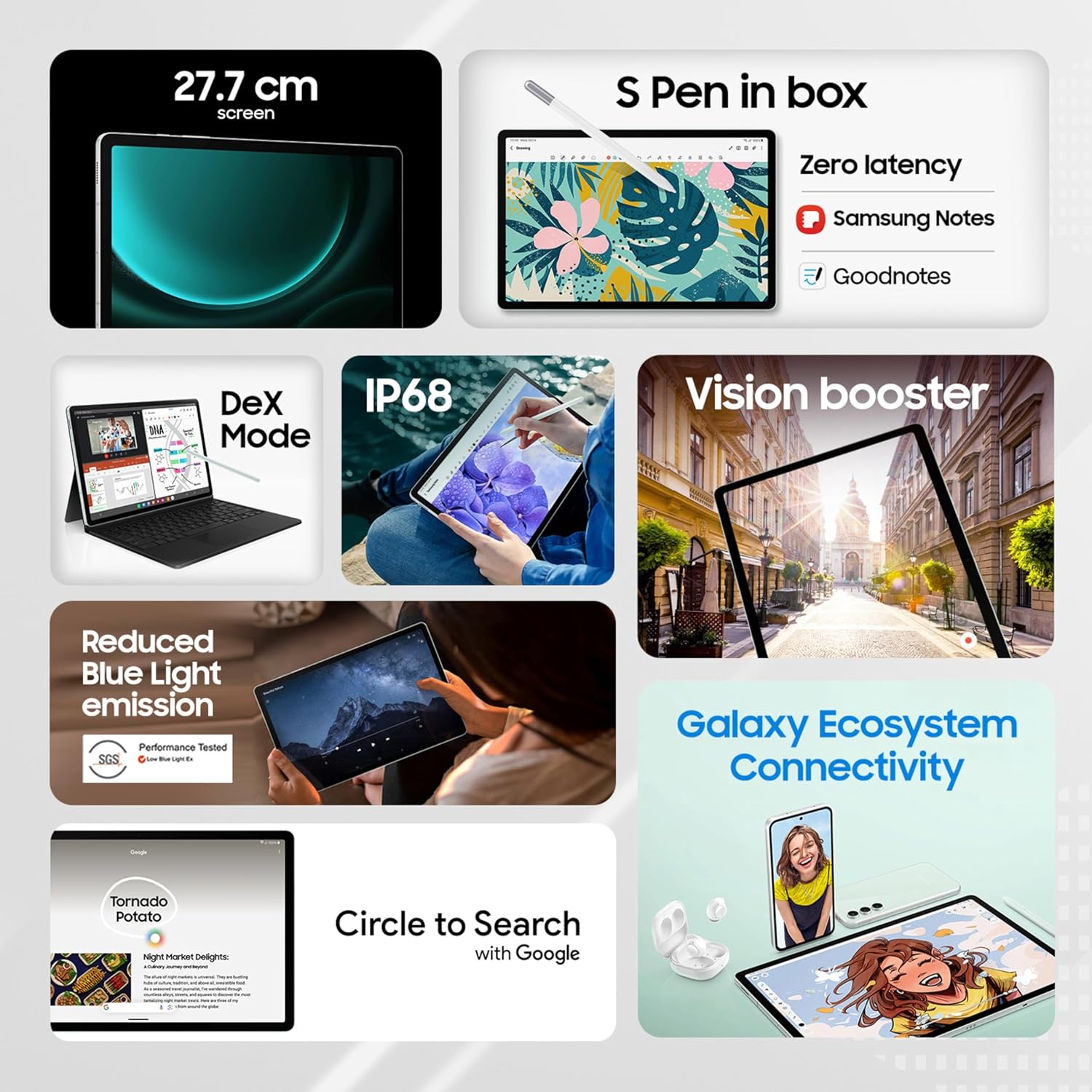 Samsung Galaxy Tab S9 FE |S Pen in-Box|27.69 cm Display |RAM 8 GB, ROM 256 GB |Wi-Fi Tablet