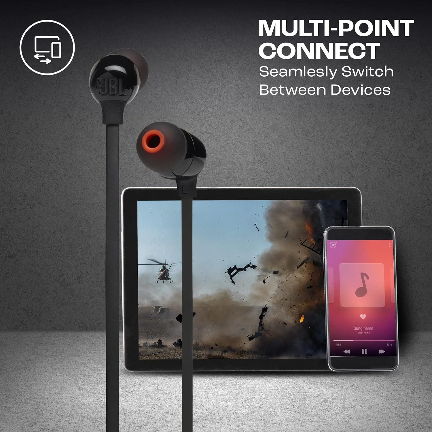 JBL Tune 175BT, Wireless Bluetooth in-Ear Headphone with Mic, Pure Bass Sound, 14 Hours of Playtime, Multi-Point Connectivity, Voice Assistant Support, Bluetooth 5.0